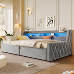 Platform Bed 90x200, Hydraulic Storage & LED, Grey Velvet