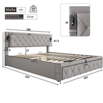 Upholstered Storage Bed 180x200 with USB & LED, Grey Linen