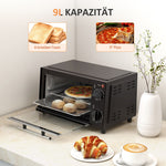 Mini Oven 9L 750W Adjustable Temp 60-Min Timer, Stainless Steel/Black