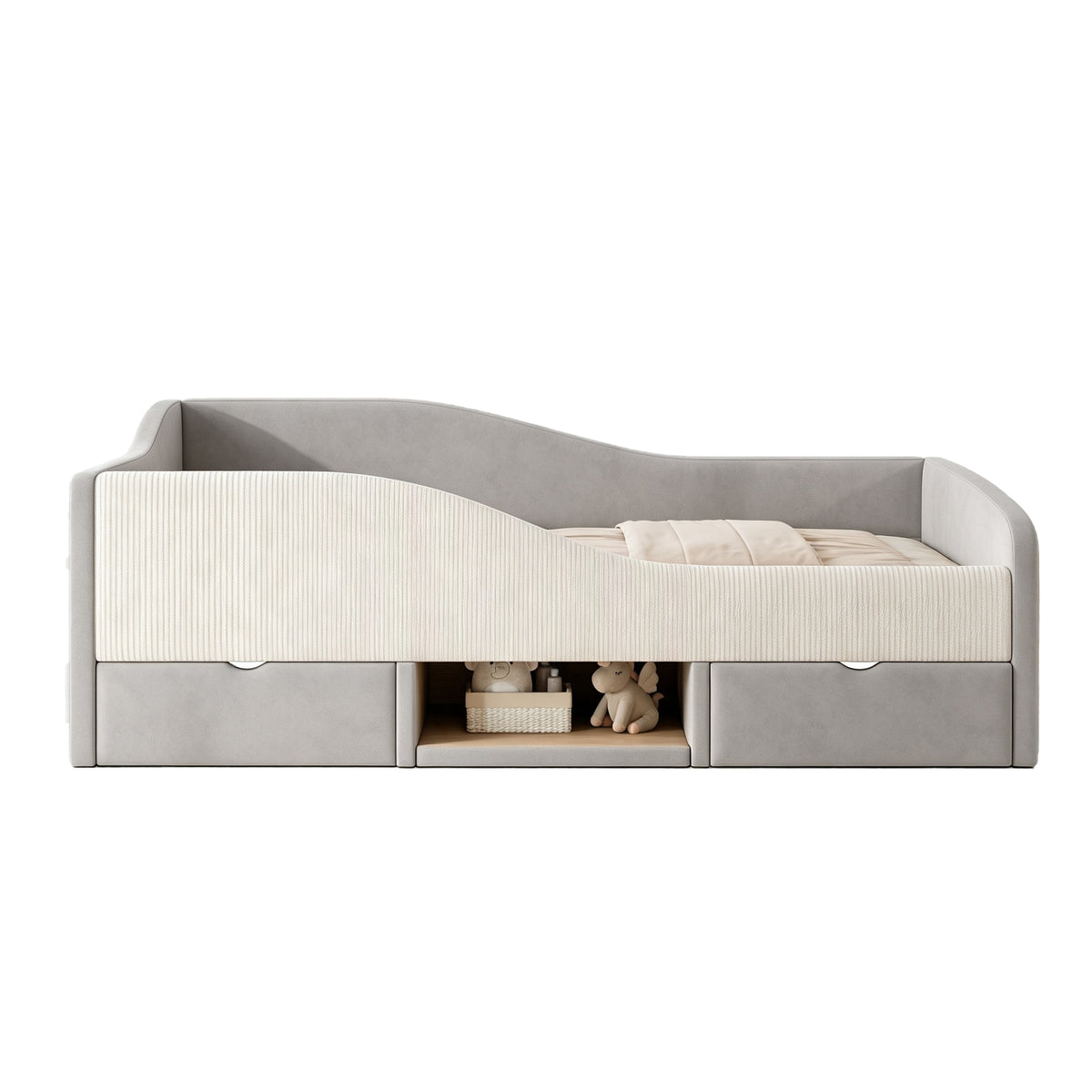 Upholstered Children's Bed 90x190 with Drawers, Grey Velvet