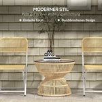 Rattan Side Table Ø60 cm Tempered Glass Boho Design Natural Wood