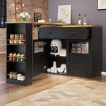 Bar Table Extendable 360° Rotating Storage Sideboard - Black