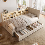 Daybed Sofa Bed 90x200cm 2 Drawers USB-Type C Storage - Linen Beige
