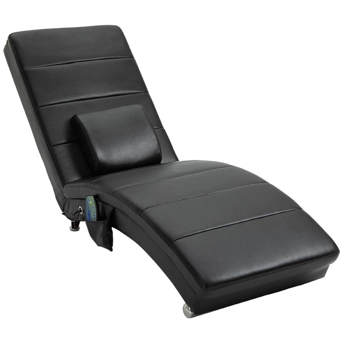 Leather Recliner with Massage Function, 8 Massage Points, Remote Control, High Backrest, Black