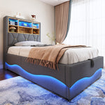 Children's Bed Hydraulic Storage LED USB Metal Frame, Grey Linen