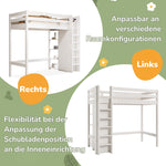 Children's Loft Bed, 90x200 cm Single with Wardrobe & 6 Shelves, White
