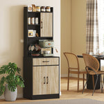 Kitchen Cabinet with Work Surface, Drawer & 3 Open Shelves, Natural Wood Black