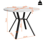 Dining Table Set 5-Piece Round Marble 4 Chairs Black Metal Legs Green Suede