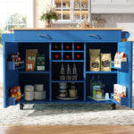 Modern Kitchen Island Dining Table Storage Wood Grain - Blue