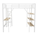 Loft Bed 90x200cm with Desk 3 Shelves - White Metal