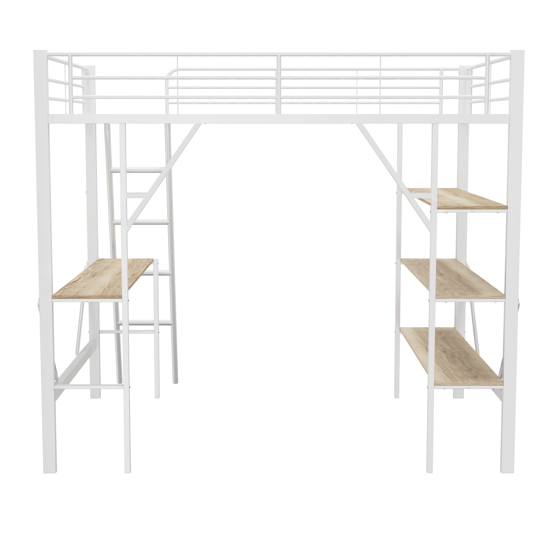 Loft Bed 90x200cm with Desk 3 Shelves - White Metal