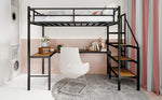 Loft Bed with L-shaped Desk, Storage & Stairs, Sturdy Metal