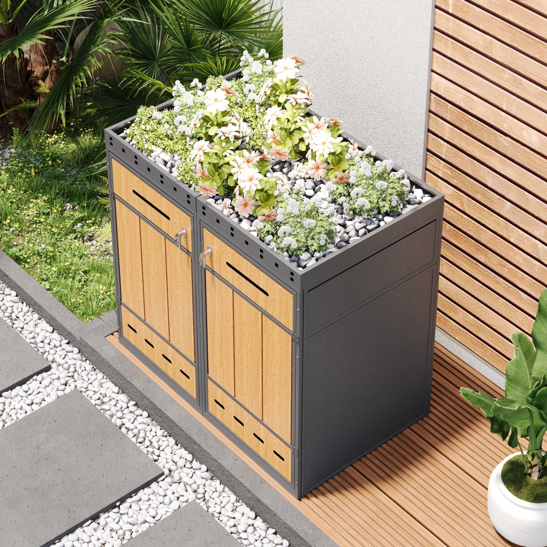 Bin Storage Unit with Green Roof and 120-240L Enclosure, Metal