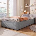 Upholstered Platform Bed 90x200cm Hydraulic Storage & Drawer, Grey