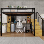 Metal Loft Bed 140x200cm with Desk & Wardrobe, Black