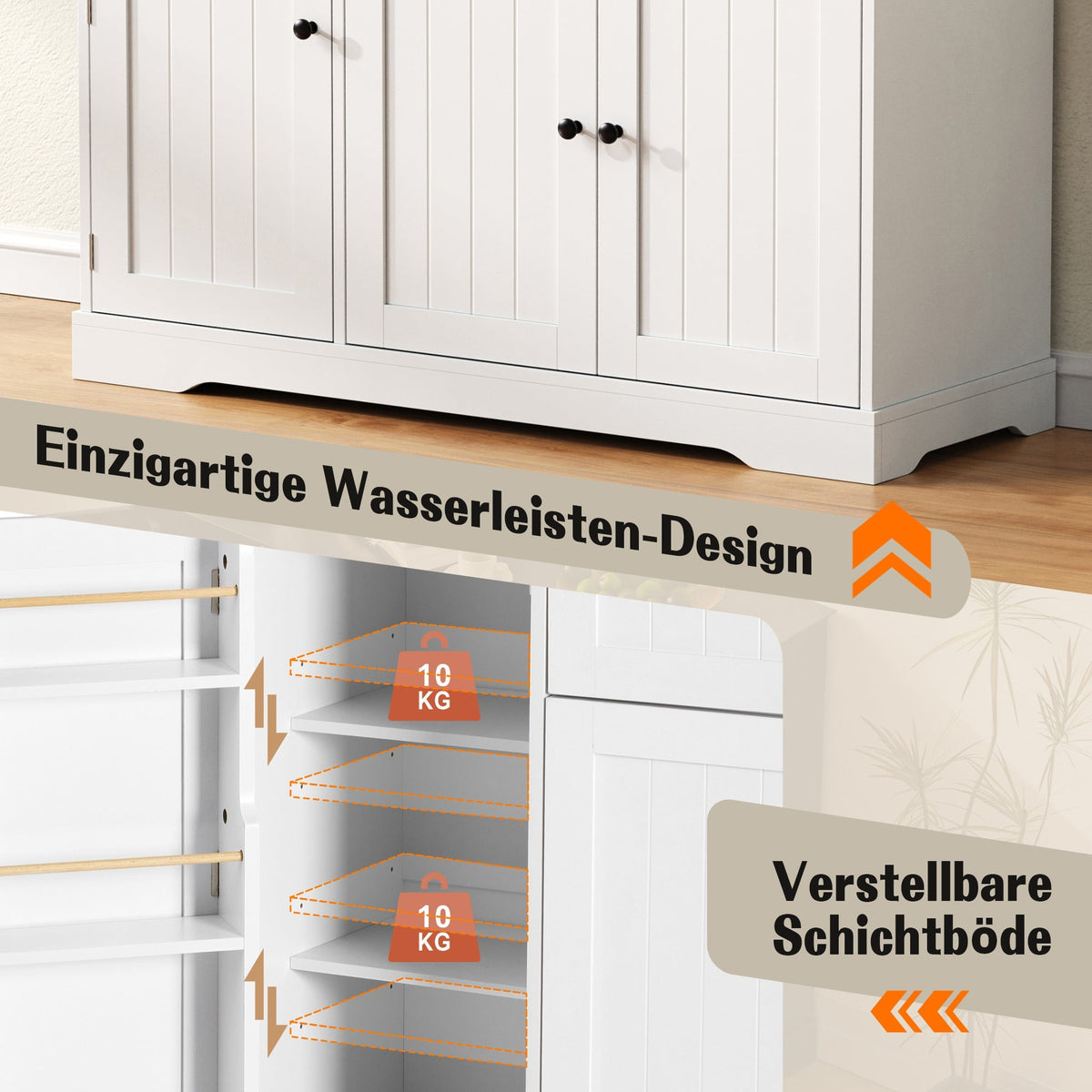 Sideboard Buffet Cabinet 3 Doors 1 Drawer - White