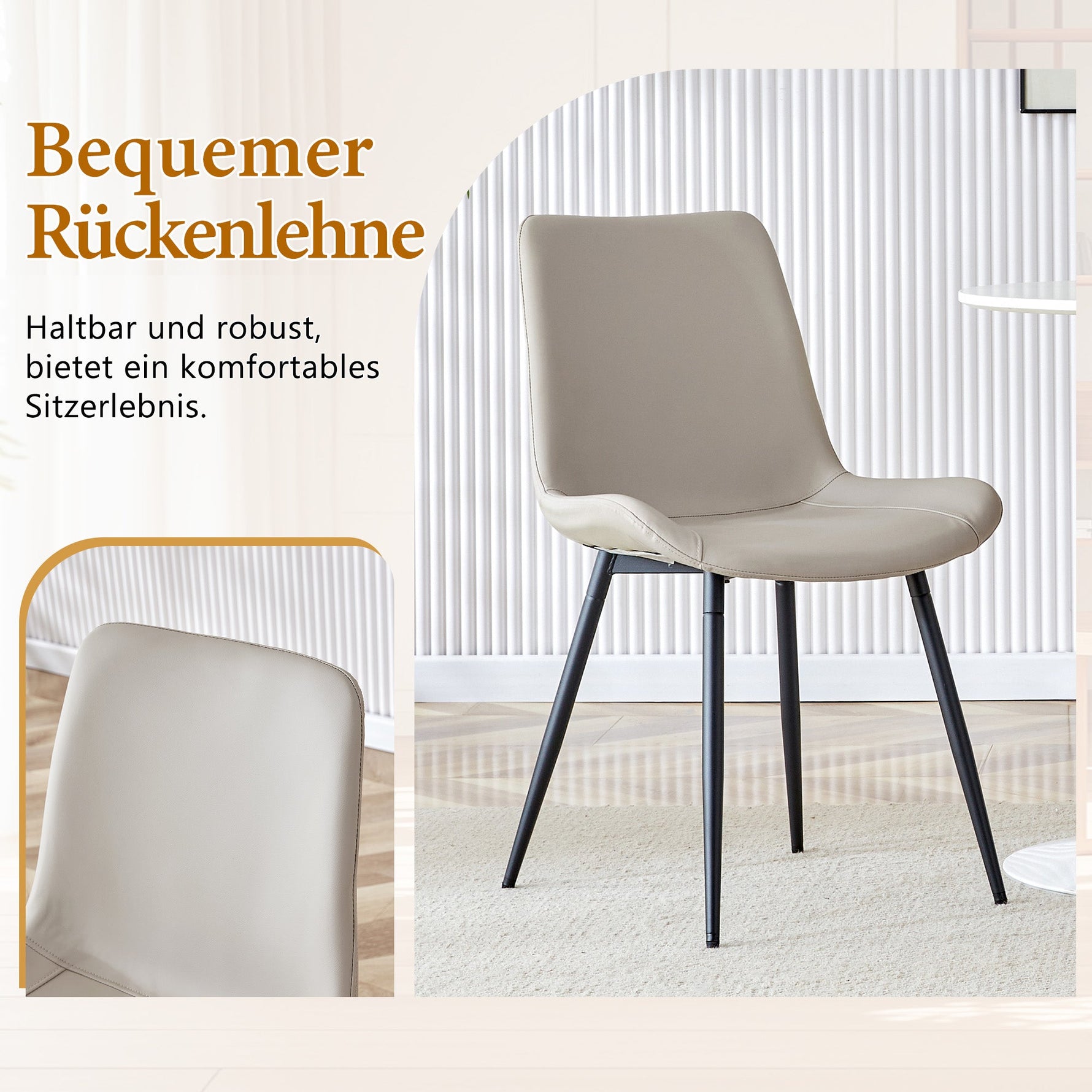 Minimalist Round Dining Set 100cm 4 Chairs Faux Leather - Light Wood/Grey