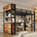 Loft Bed 90x200 cm with Desk, Shelves & Clothes Rack, Black