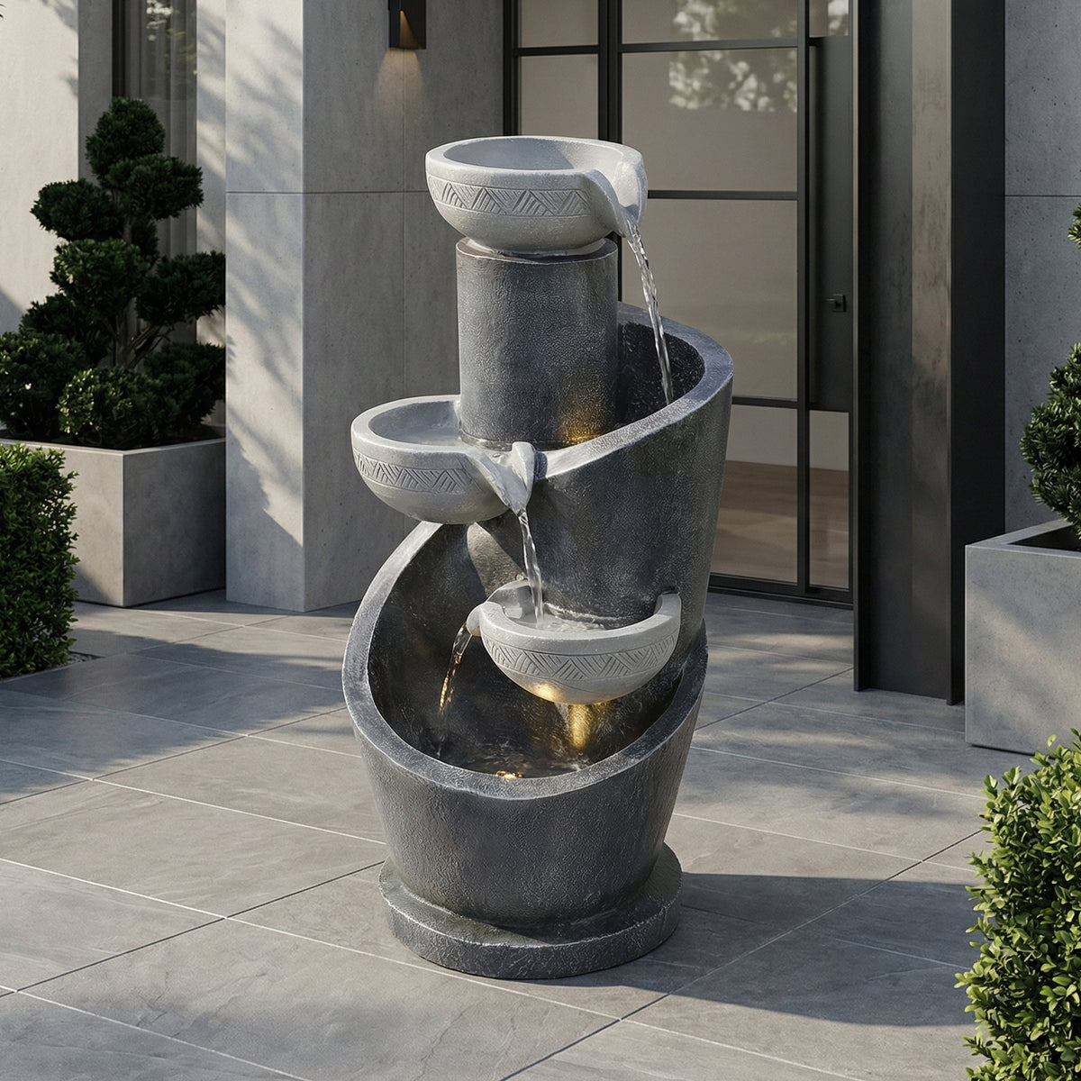 Garden Fountain with LED Lighting and Water Pump, Grey Artificial Stone