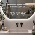 LED Bathroom Mirror 80 cm, Dimmable Anti-Fog Clock, Silver Glass