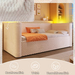 Daybed Sofa Bed 90x200cm Hydraulic Storage LED Lighting Velvet Beige