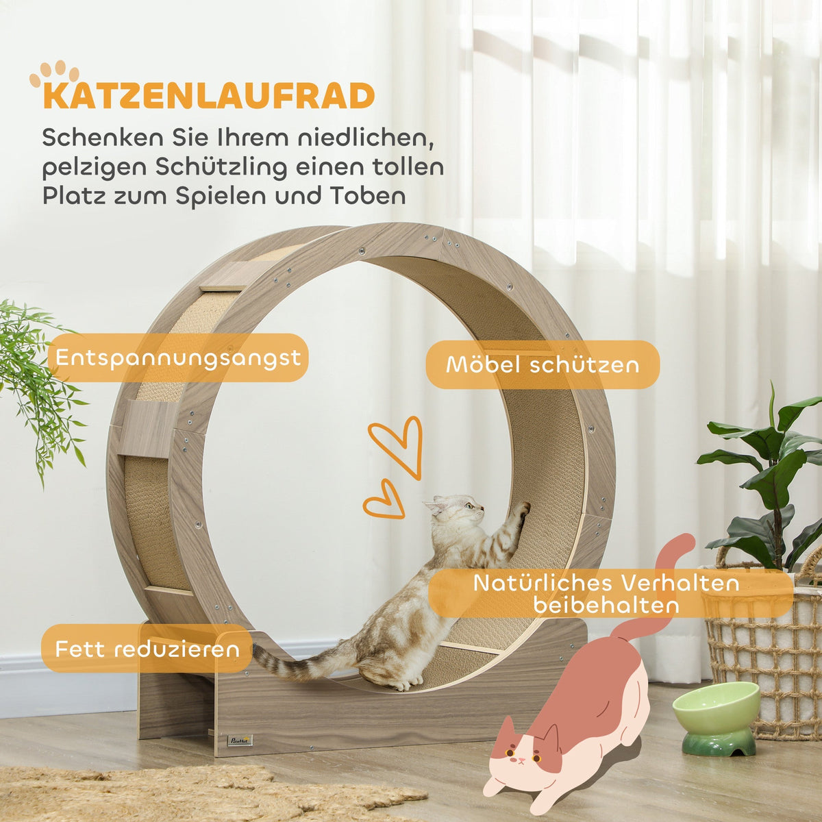 Cat Wheel Exercise Wheel, 91cm with Brake, Walnut