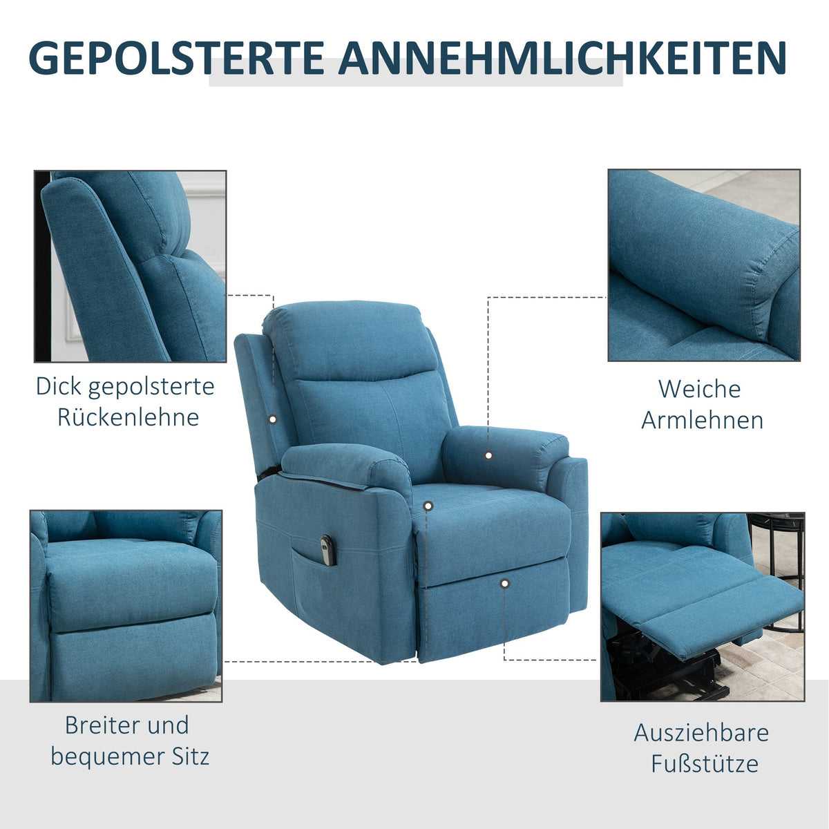 Electric Recliner/TV Chair, Lift Assistance Reclining Sleeping Function, Linen Look Blue