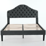 Full Upholstered Platform Bed Frame, 140x200cm, Velvet Gray