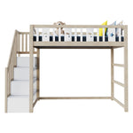 Children's Loft Bed 90*200, Storage Climbing Ladder & Safety Rails, Solid Wood