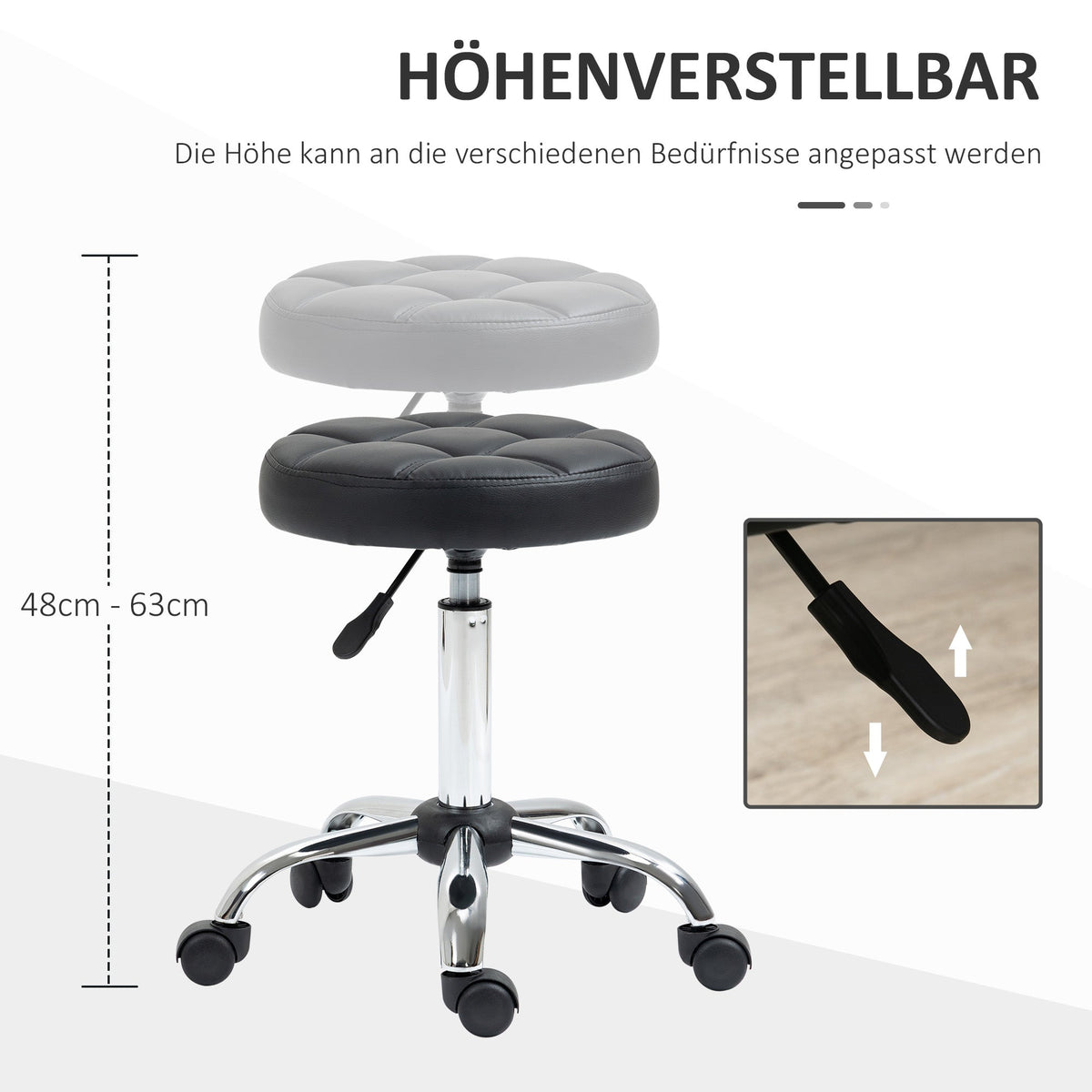 Salon Stools, Height Adjustable Swivel Rolling, Faux Leather Black