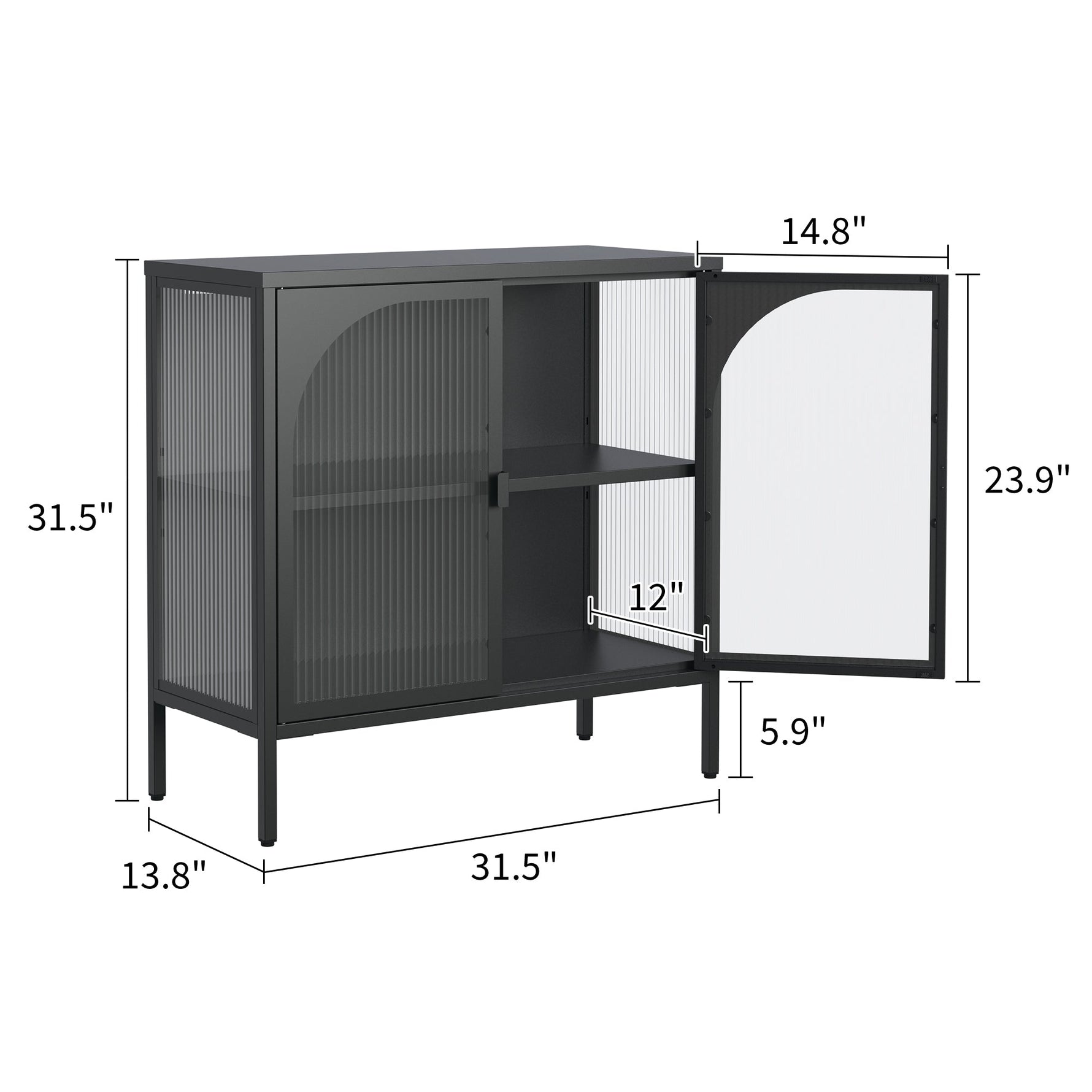 Metal Sideboard Cabinet, 2 Glass Doors Adjustable Shelves H80xW80xD35cm, Iron-Containing