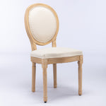 French Style Dining Chair Set of 2 Solid Wood Antique Finish Linen Back - Beige