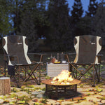 Folding Chairs, Set of 2, Camping with Armrests, Cup Holder, Headrest, Cooler Bag, Padded, Metal/Fabric