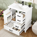 Bathroom Vanity Unit with Ceramic Sink and Three Silent Drawers, White