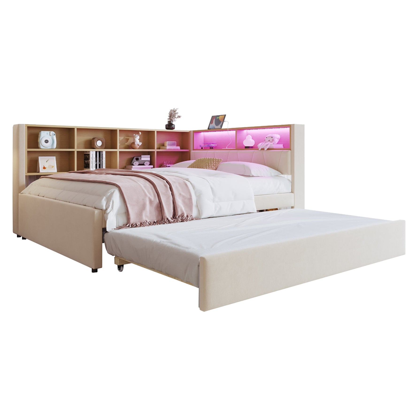 Sofa Bed 140x200 Pull-out Bed USB Storage Beige