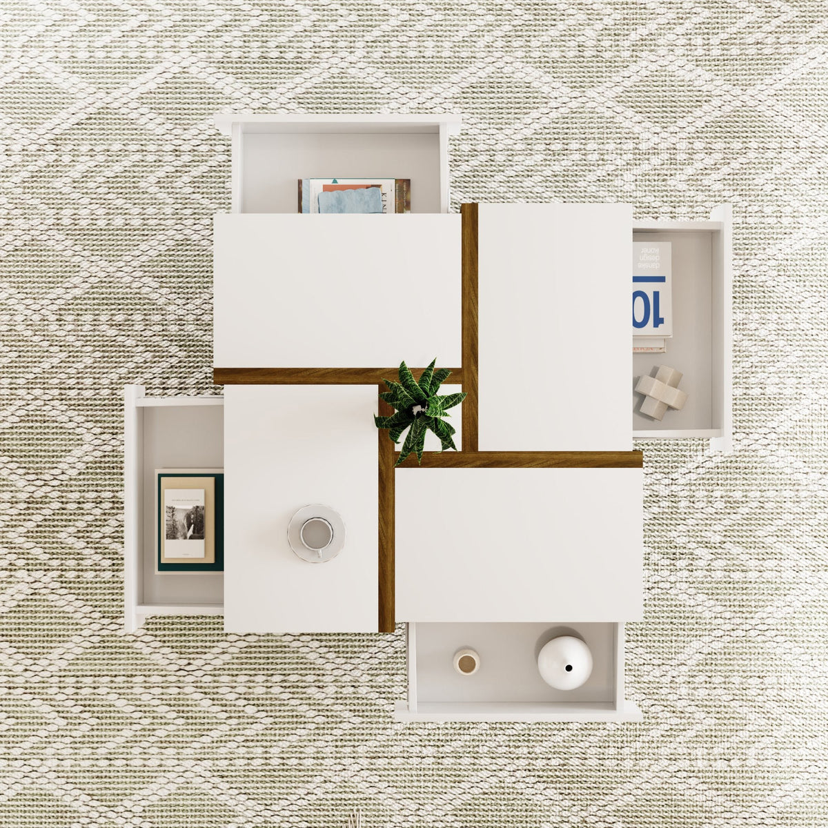 Coffee Table, 4-Drawer with Storage, High-Gloss