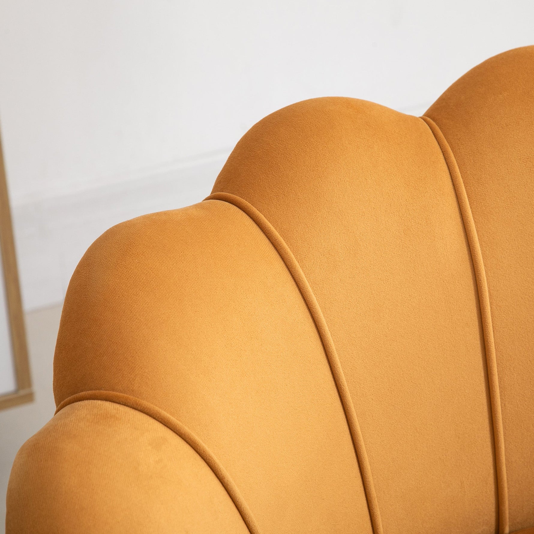 Armchair Upholstered, Shell Shape Relaxing, Metal Legs, Velvet, Yellow