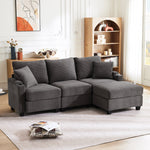 L-shaped Corner Sofa, Convertible 3-Seater with Footstool, Cup Holder, USB Charger, Armrest Storage, Dark Gray