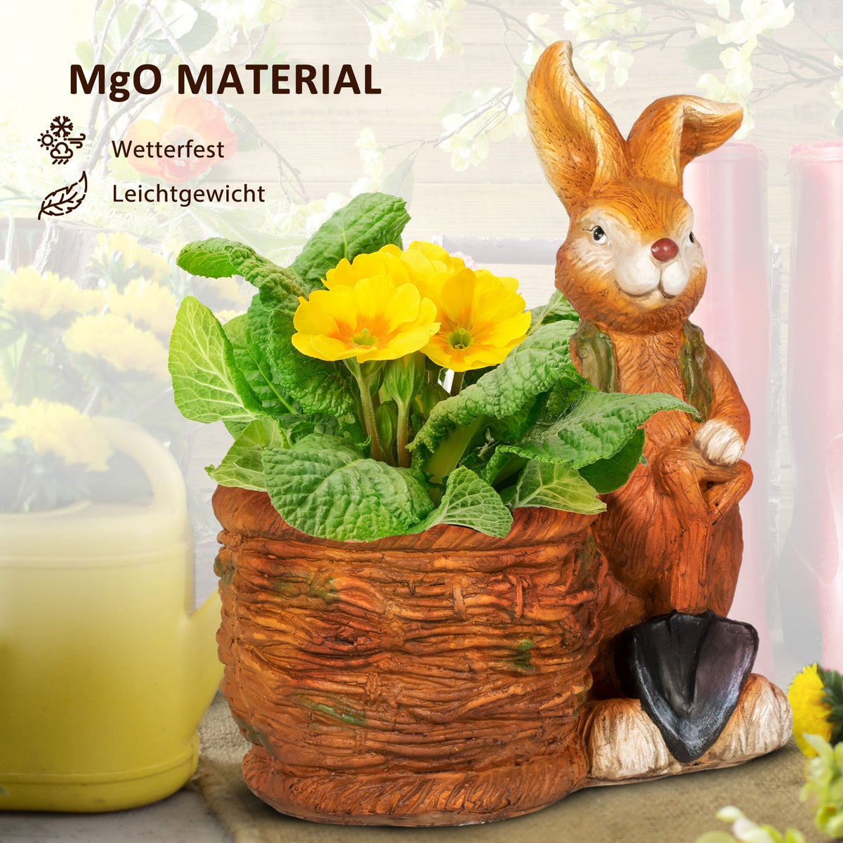 Flowerpot Rabbit Wicker Basket Herb Pot with Drainage Hole MgO