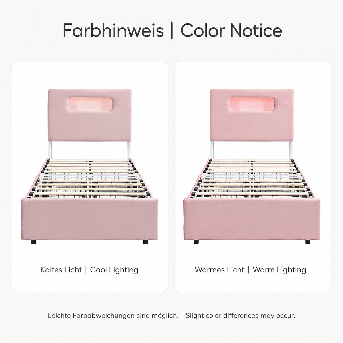 Children's Upholstered Bed 90x200cm with 4 Drawers & LED, Pink
