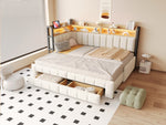 Upholstered Sofa Bed with Storage & LED Lighting, Beige Velvet