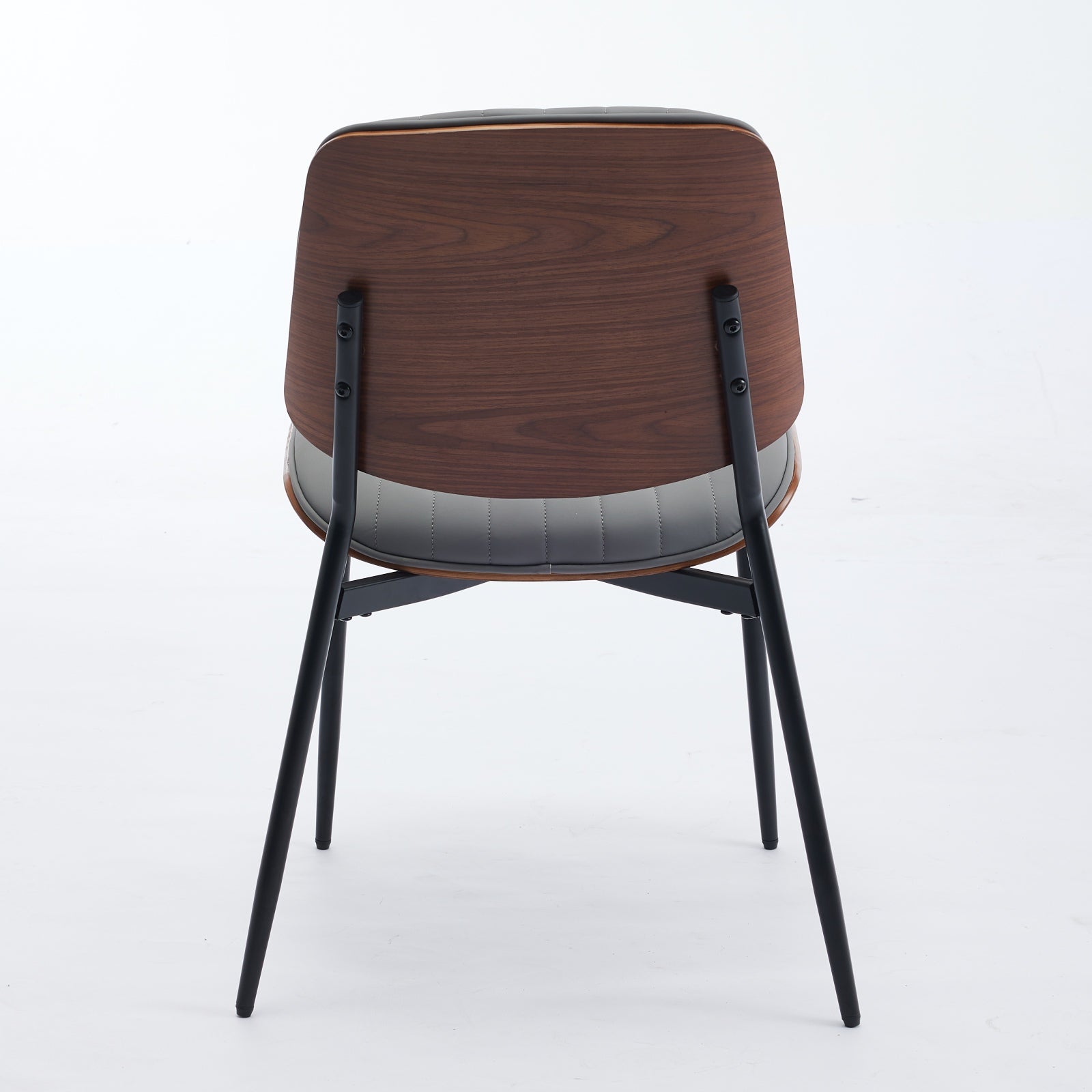 Dining Chairs Set of 2 Mid Century Modern Walnut Bentwood Back - Gray PU Leather