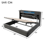 Upholstered Bed 180x200 with Hydraulic Storage & LED, Grey Linen