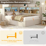 Daybed Upholstered Sofa Bed 90x200cm Hydraulic Storage LED USB Beige Velvet