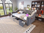 Upholstered Sofa Bed 90x190cm USB Charging Armrest Storage Drawer Light Grey Velvet