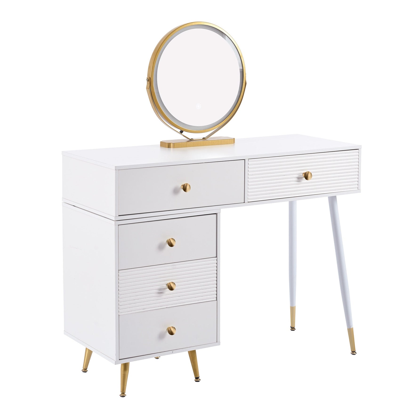 Vanity Table Set LED Mirror Adjustable Side Cabinet Pull-out Design