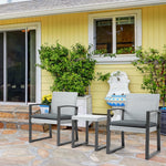 Rattan Seating Set, 3-Piece with Dining Table, Steel & Polyester, Black/Grey