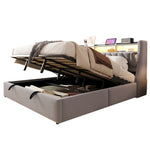 Upholstered Storage Bed 180x200cm with LED, Light Grey Velvet
