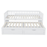 Solid Wood Sofa Bed 90x200cm with Pull-Out Bed & 2 Drawers, White