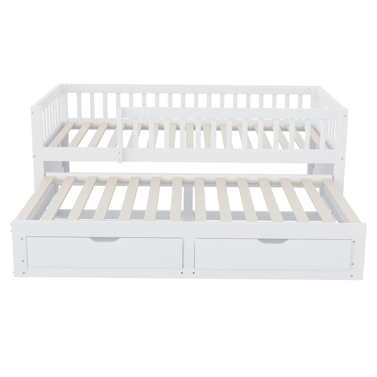 Solid Wood Sofa Bed 90x200cm with Pull-Out Bed & 2 Drawers, White